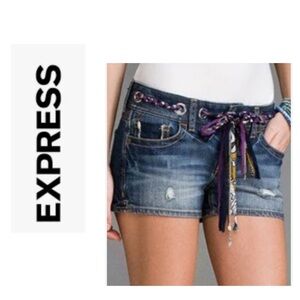 Express Distressed Denim Shorts with Boho Belt 0